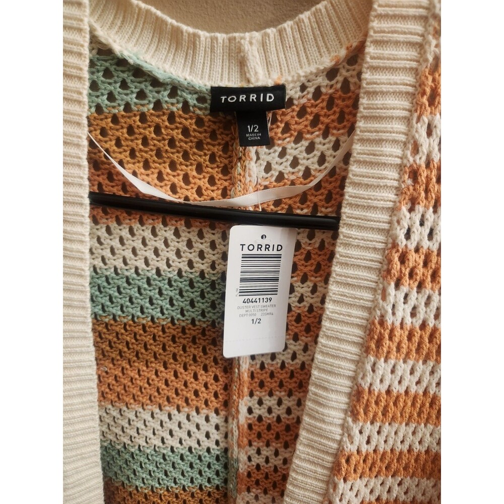 Torrid Duster Vest Sweater Cardigan Open Front Multi Stripe Size 1/2 1X/2X NWT - Picture 3 of 5